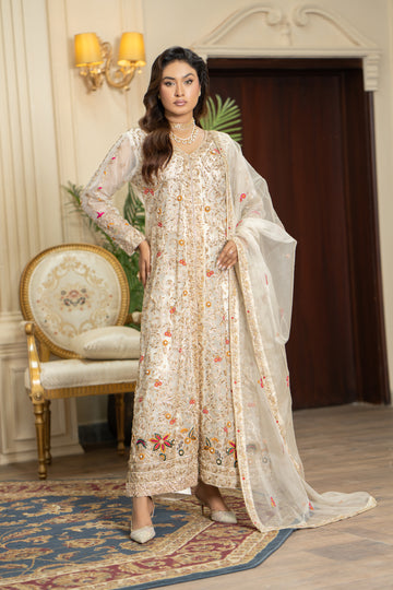 Ivory White Embroidered Angrakha Gown