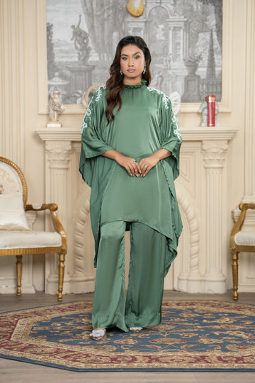 Pastel Green Silk Kaftan Set