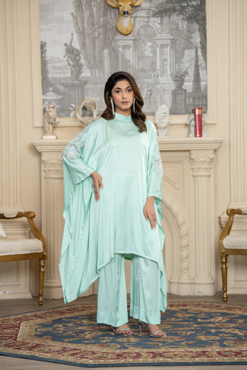 Mint Green Silk Kaftan Set