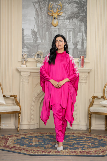 Fuchsia Pink Silk Kaftan Set