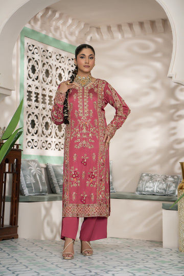 Antique Rose Silk Embroidered Formal Suit