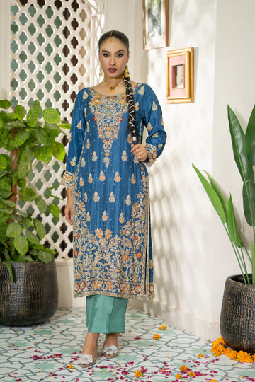 Celestial Blue Embroidered Silk Formal Suit