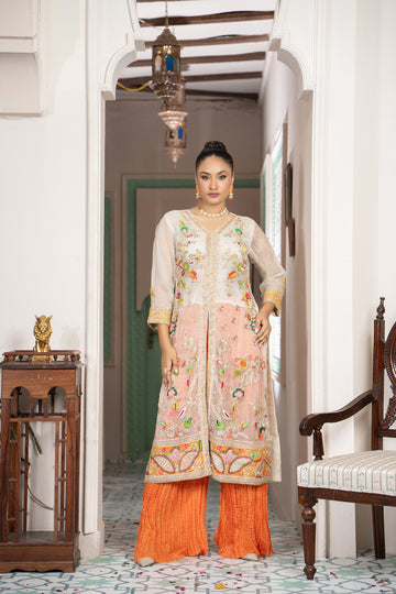 Peach & Ivory Embroidered Formal Angrakha