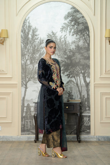Midnight Blue Velvet & Jamawar Formal Suit