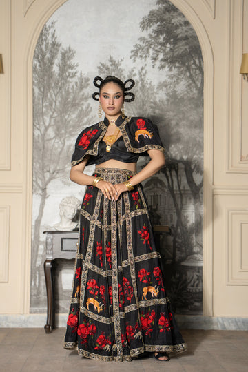 Midnight Black Embroidered Party Wear Lehanga