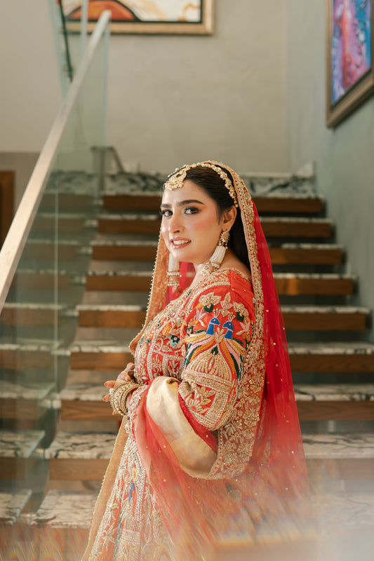 The Ruby Peacock Embroidered Bridal Lehenga
