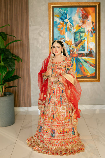 The Ruby Peacock Embroidered Bridal Lehenga