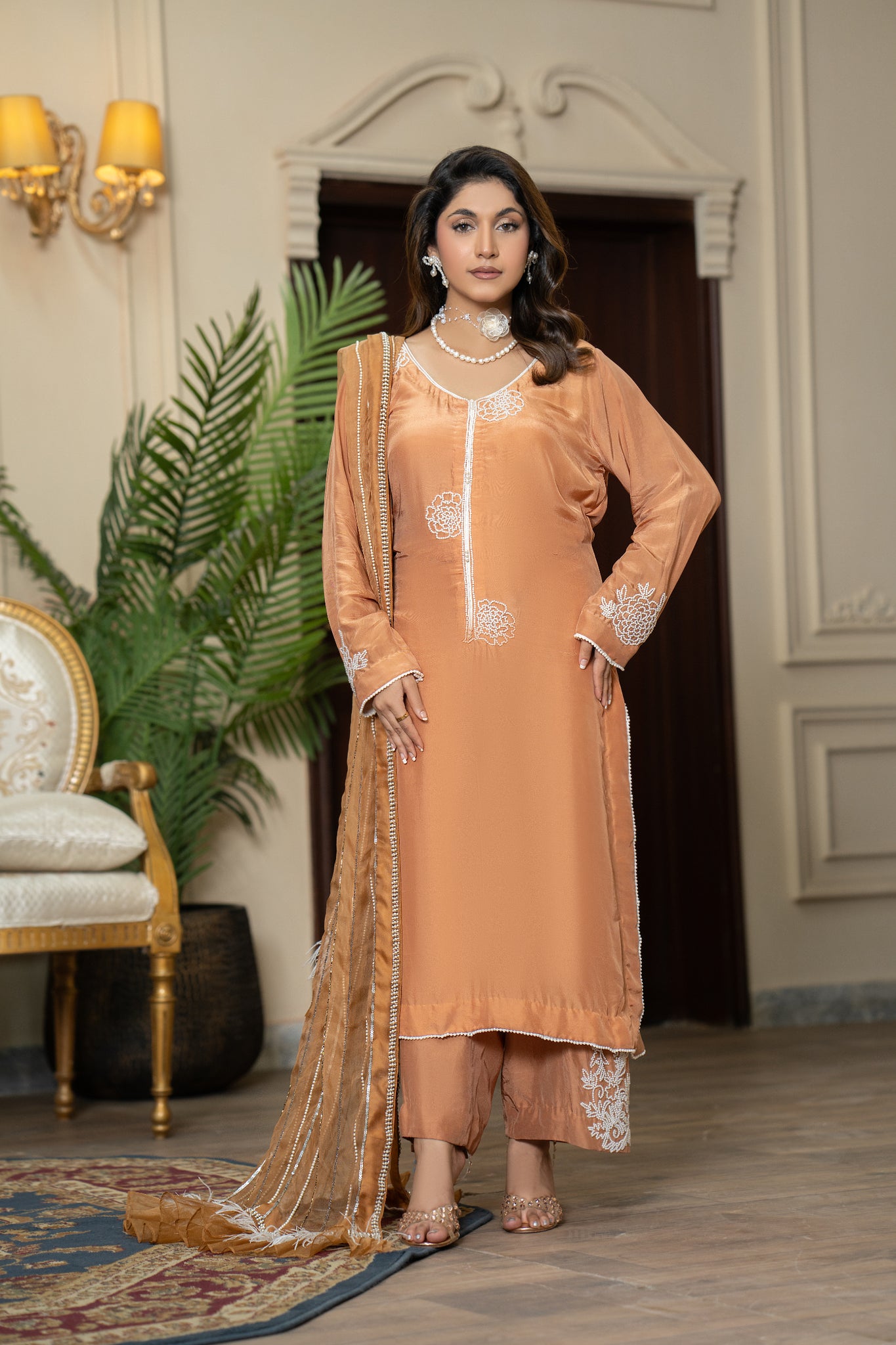 Champagne Silk Embroidered Formal Suit