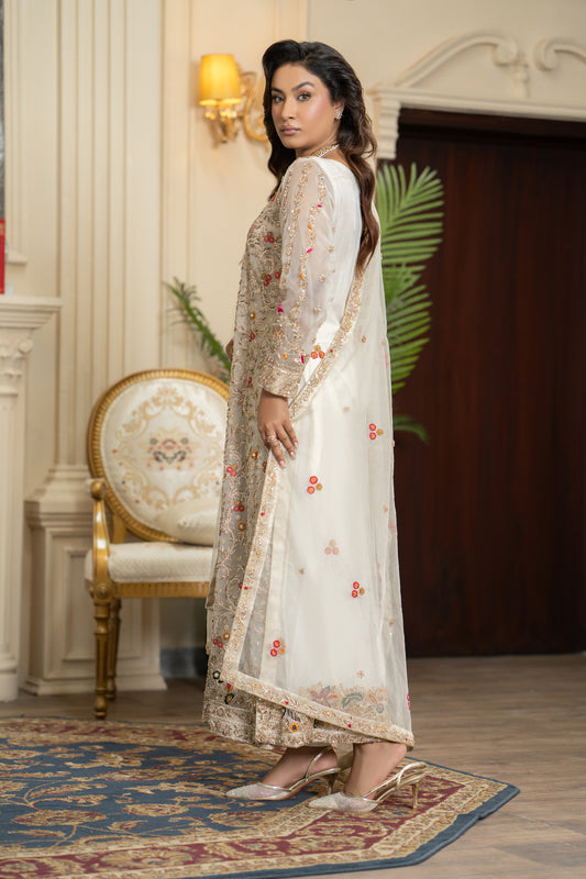 Ivory White Embroidered Angrakha Gown