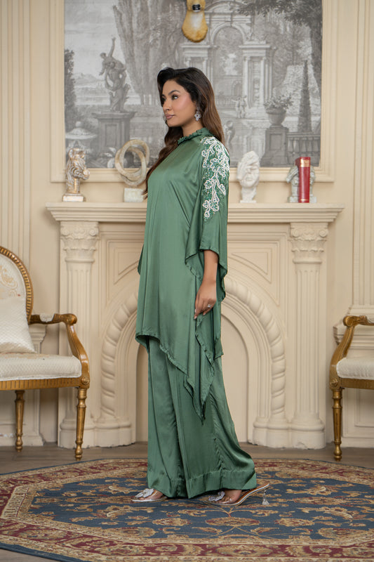 Pastel Green Silk Kaftan Set