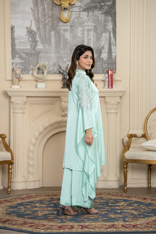Mint Green Silk Kaftan Set