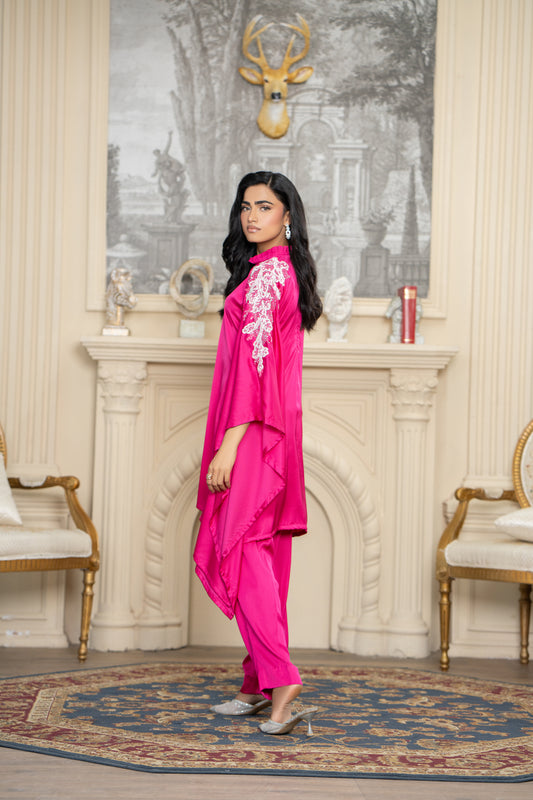 Fuchsia Pink Silk Kaftan Set