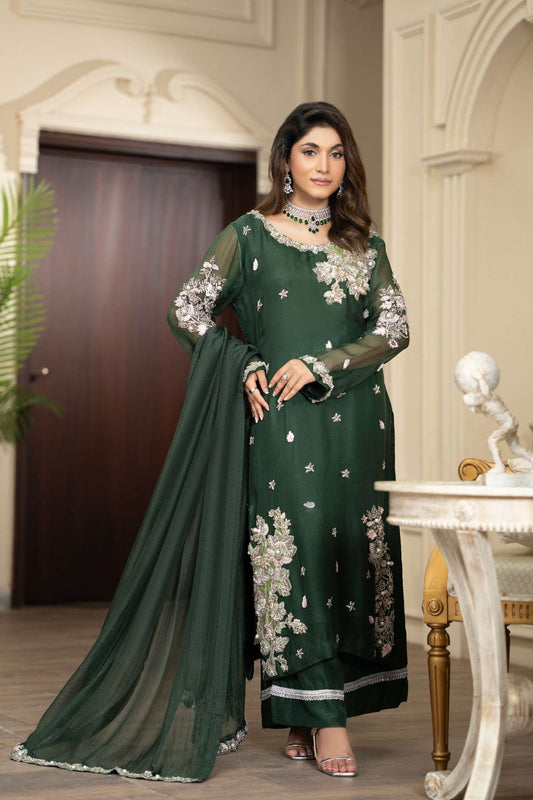 Forest Green Luxury Chiffon Formal Suit