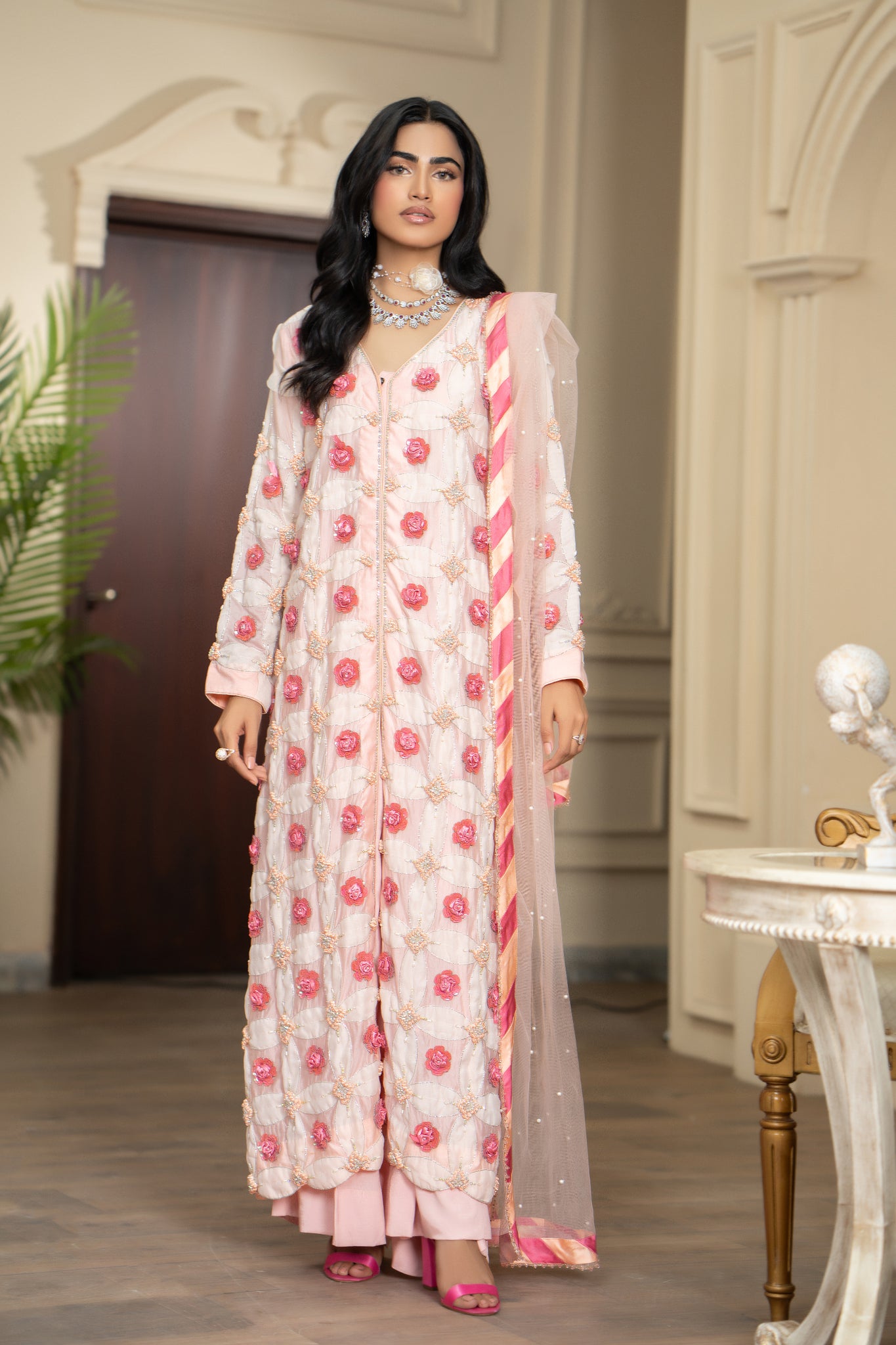 Rose Petal Pink & Ivory Party Wear Angrakha