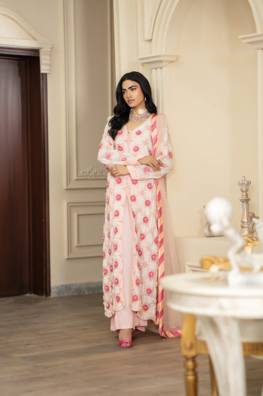 Rose Petal Pink & Ivory Party Wear Angrakha