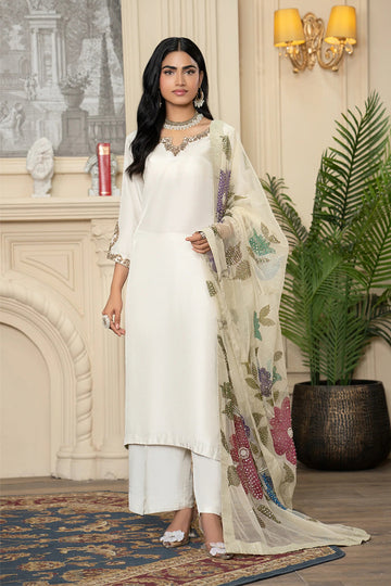 Ivory Silk Suit with Floral Dupatta