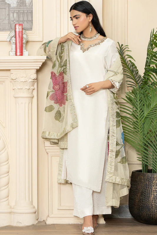 Ivory Silk Suit with Floral Dupatta