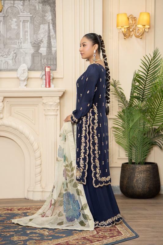 Midnight Blue Velvet Embellished Lehanga Suit