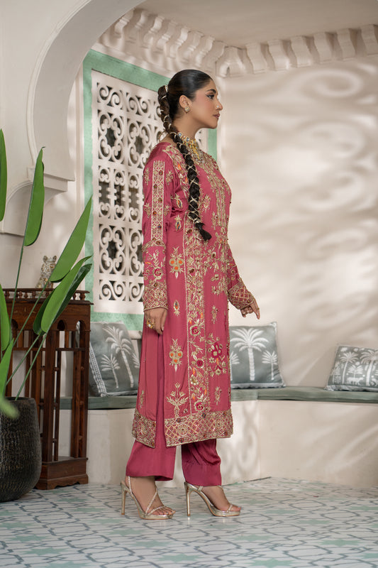 Antique Rose Silk Embroidered Formal Suit