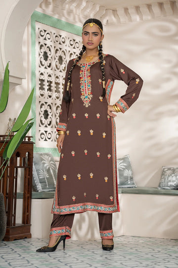 Sepia Brown Traditional Embroidered Kurta Set