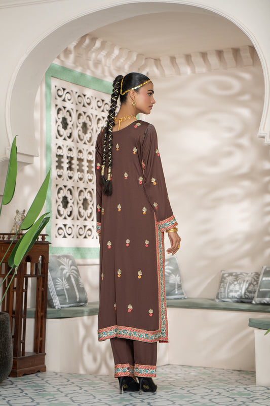 Sepia Brown Traditional Embroidered Kurta Set