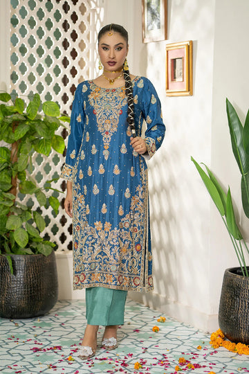 Celestial Blue Embroidered Silk Formal Suit