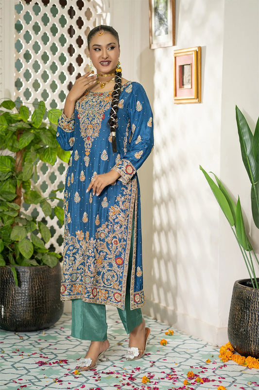 Celestial Blue Embroidered Silk Formal Suit