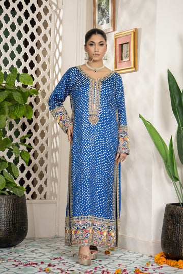 ZarNeel – Embroidered Blue Silk Dress