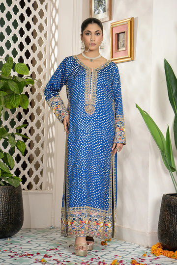 ZarNeel – Embroidered Blue Silk Dress