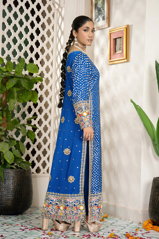 ZarNeel – Embroidered Blue Silk Dress