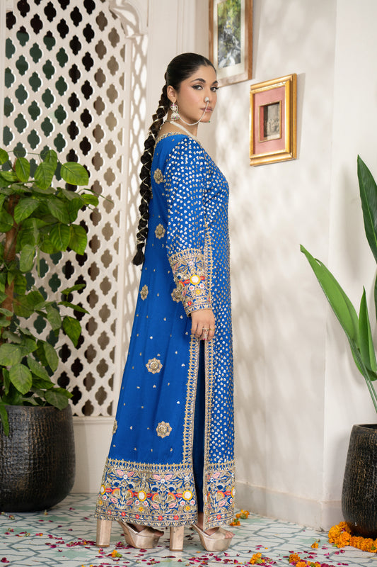 ZarNeel – Embroidered Blue Silk Dress