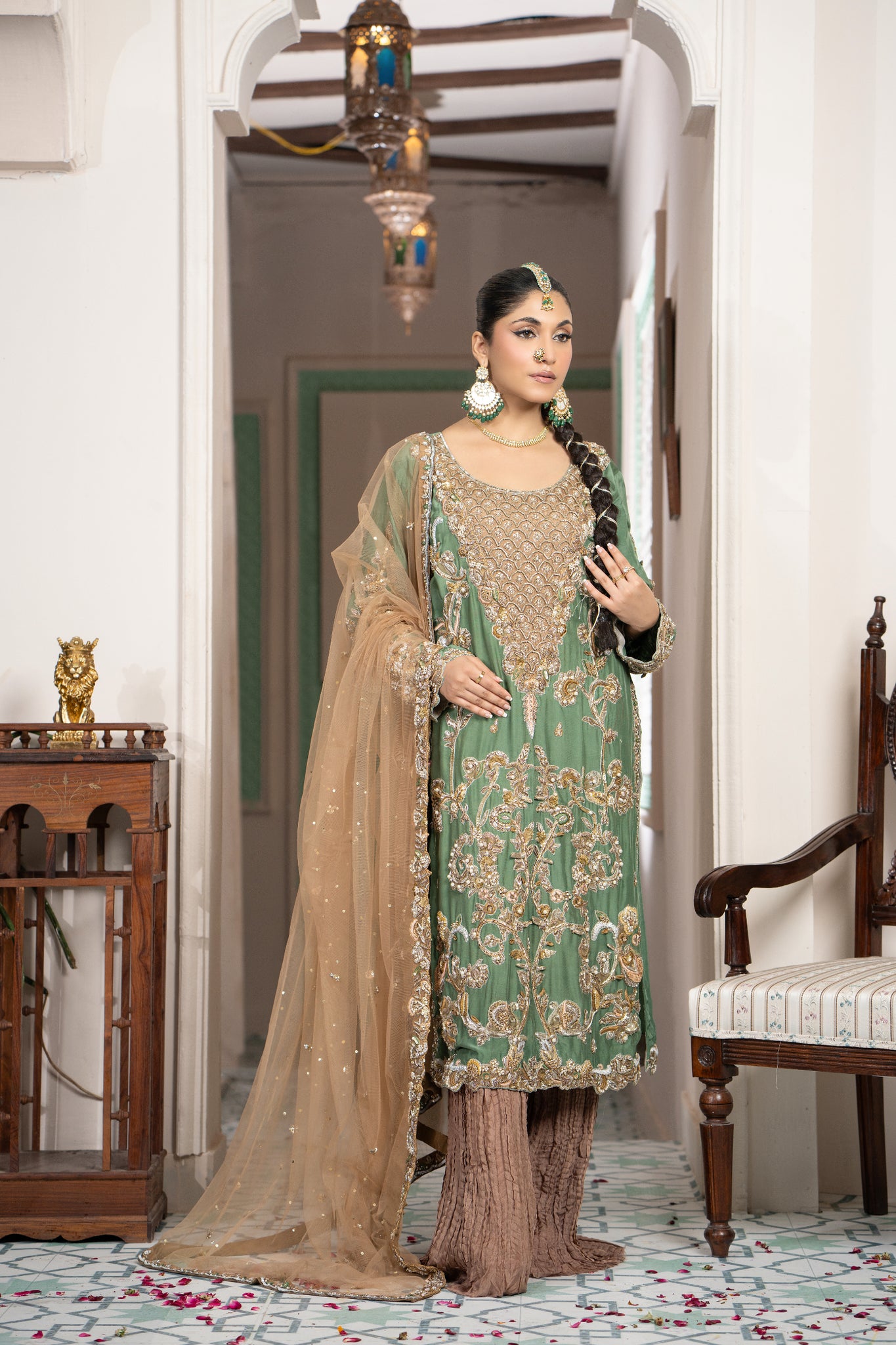 Antique Green Embroidered Formal Suit