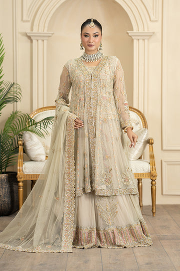 Antique Ivory Embroidered Gown with Lehanga