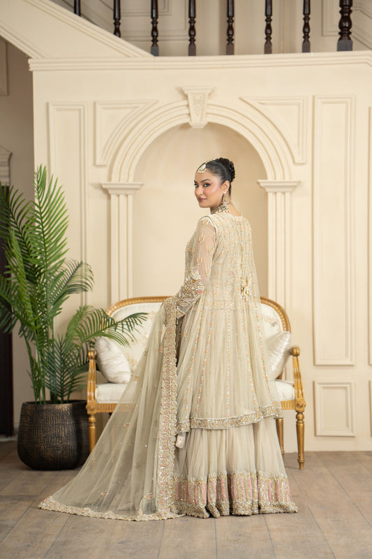 Antique Ivory Embroidered Gown with Lehanga