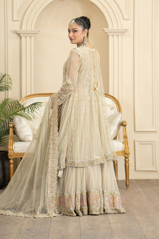 Antique Ivory Embroidered Gown with Lehanga
