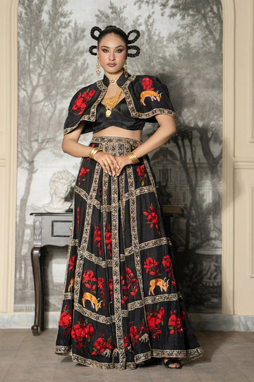 Midnight Black Embroidered Party Wear Lehanga