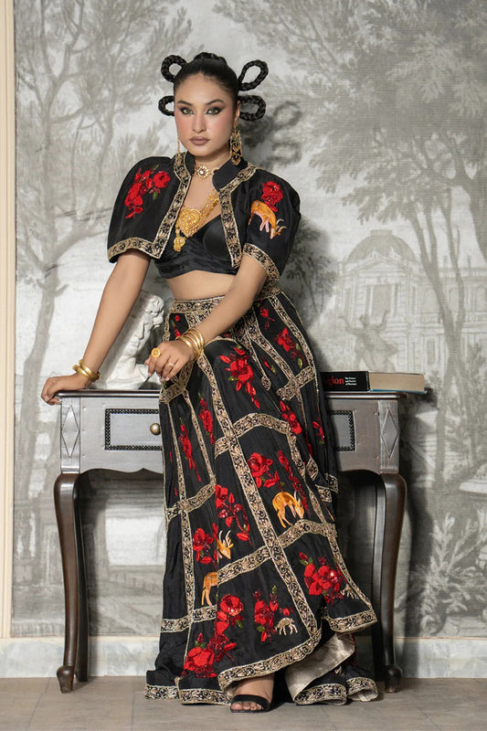 Midnight Black Embroidered Party Wear Lehanga