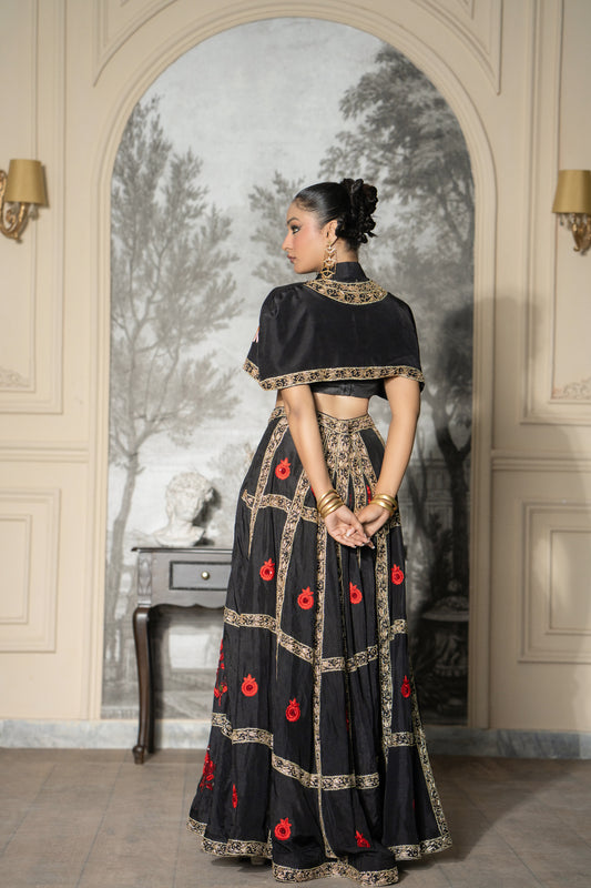 Midnight Black Embroidered Party Wear Lehanga